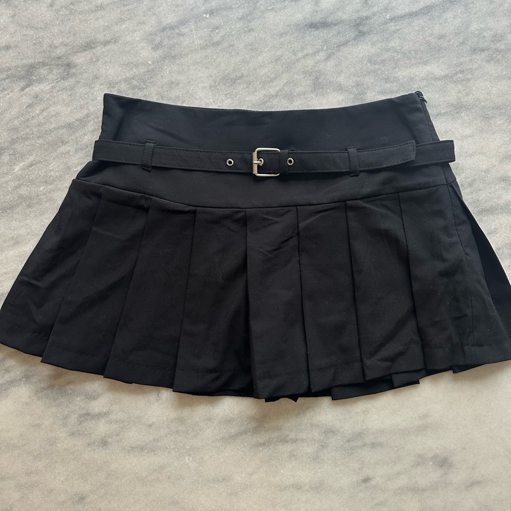 Zara Black Mini Skort School Girl Style with Slim Belt Sz M NWT